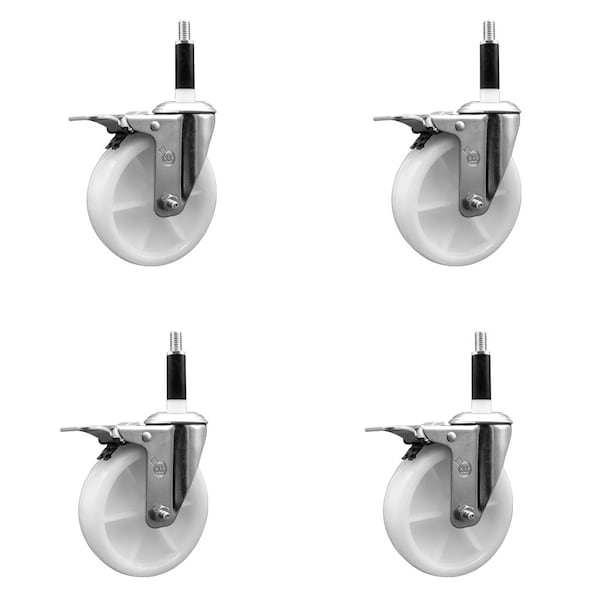Service Caster 5'' Nylon Swivel 7/8'' Expanding Stem Caster Set Total Lock Brake, 4PK SCC-EXTTL20S514-NYS-78-4 - main
